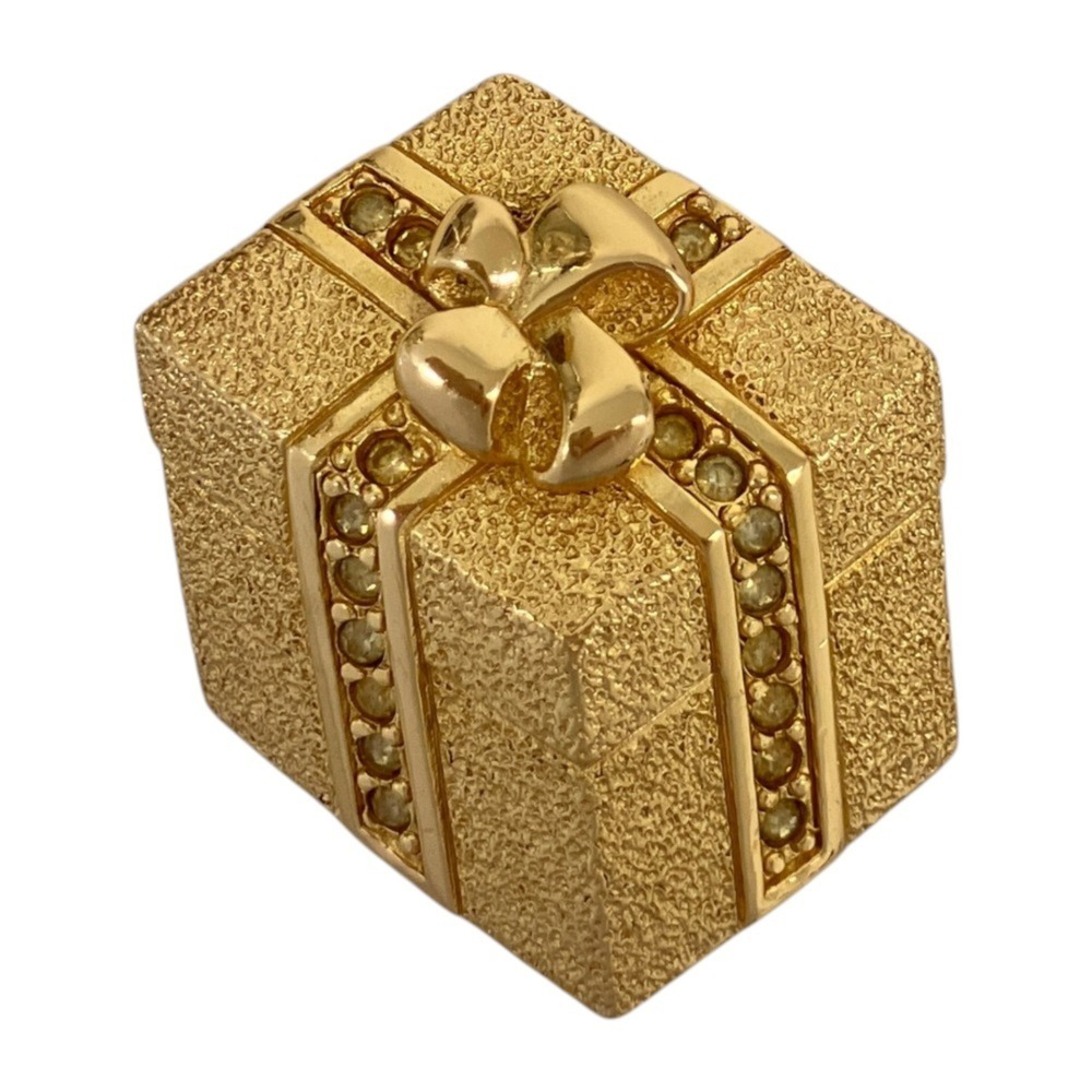 Christian Dior Vintage Gift Box Motif Brooch, Gold Color, Women's